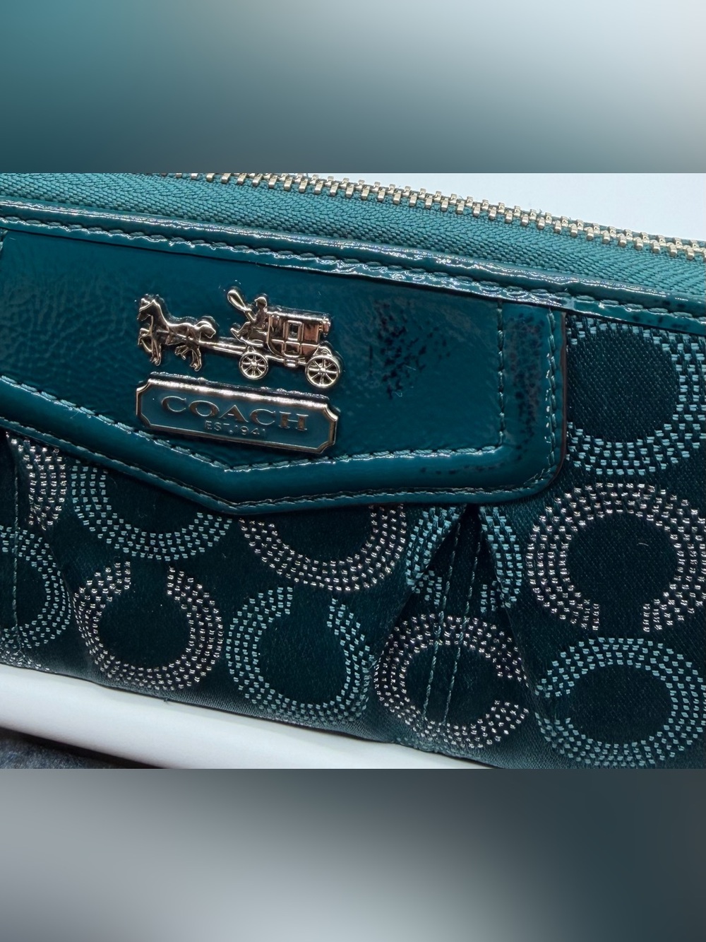 Vintage Coach Teal Signature C Zip Around Continental Wallet Gold Hardware Y2K - Picture 8 of 8